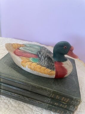 Hand-Painted Decorative Duck  in Green and Red ceramic